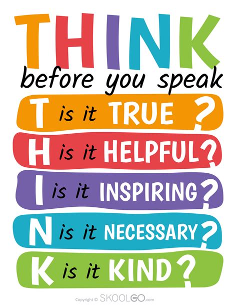 Think Before You Speak Poster Printable